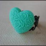 Green Heart On Black Filigree Ring - Adjustable -..