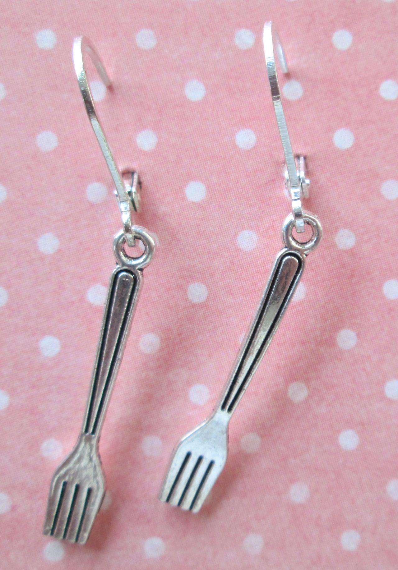 Fork Charm Earrings - Iron Leverback - Jewelry By Five