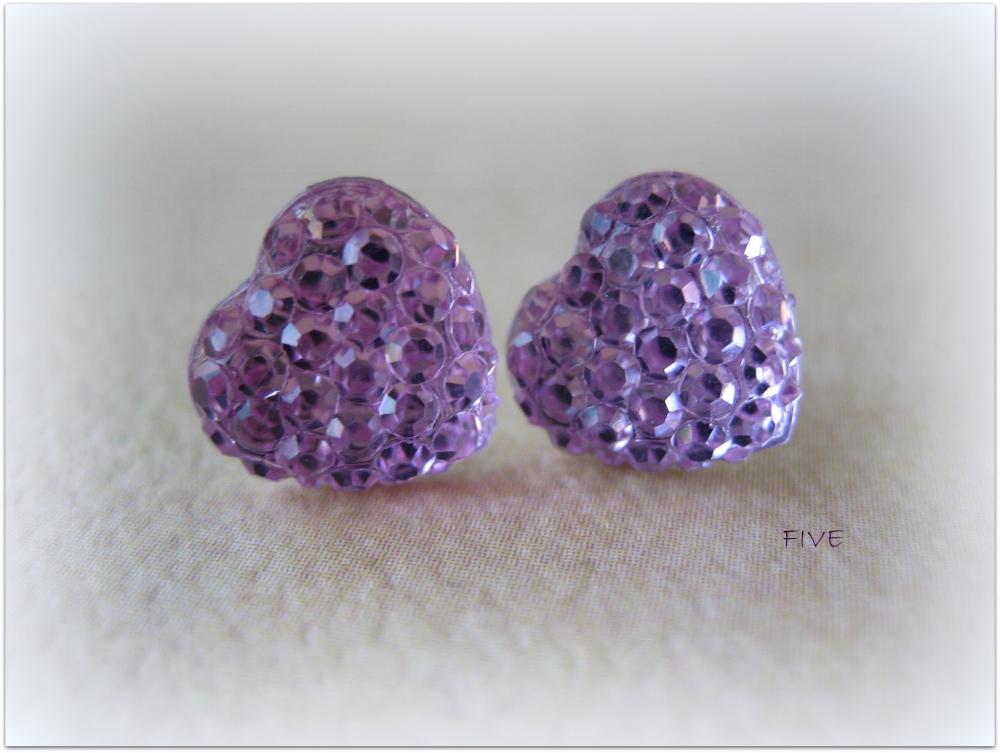 Mini Rhinestone Heart Earrings - Pink - Jewelry By Five