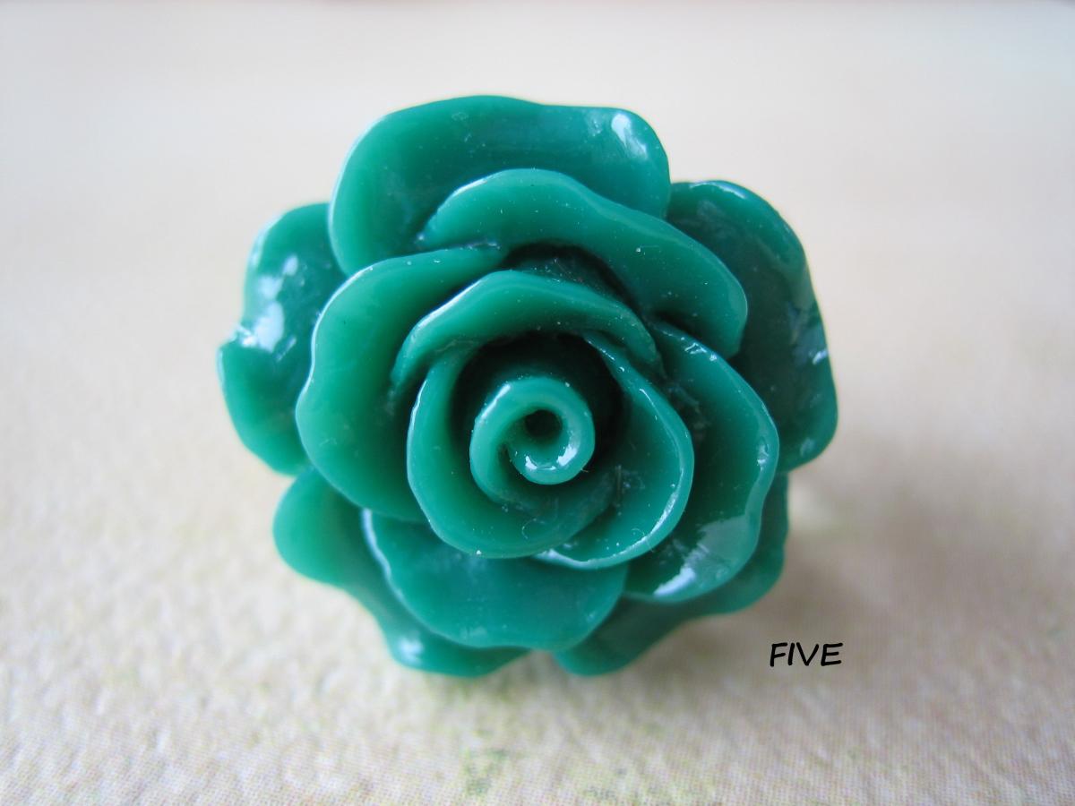 Emerald Green Rose On Antique Brass Filigree Ring - Adjustable - Jewelry By Five